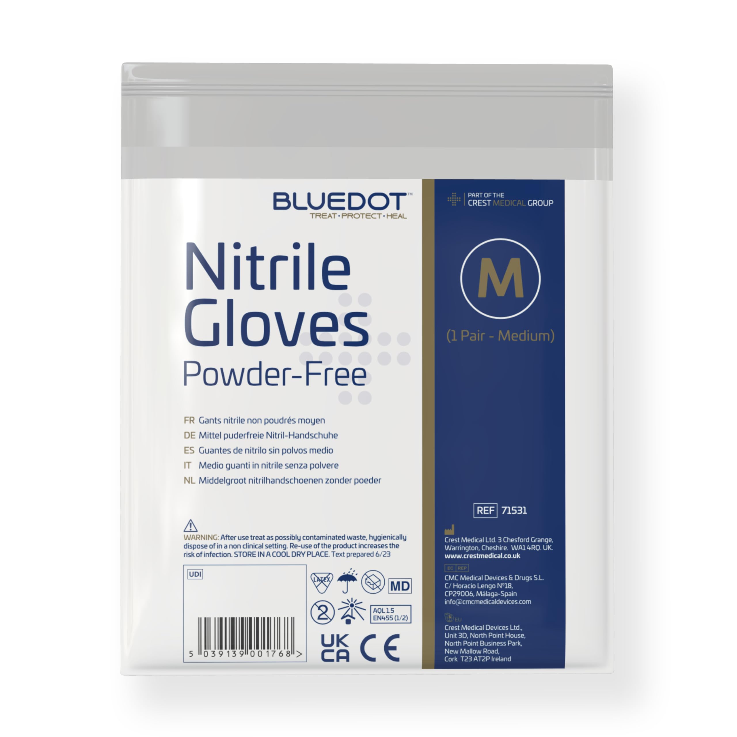 Blue Dot Medium Powder Free Nitrile Gloves (1 Pair)