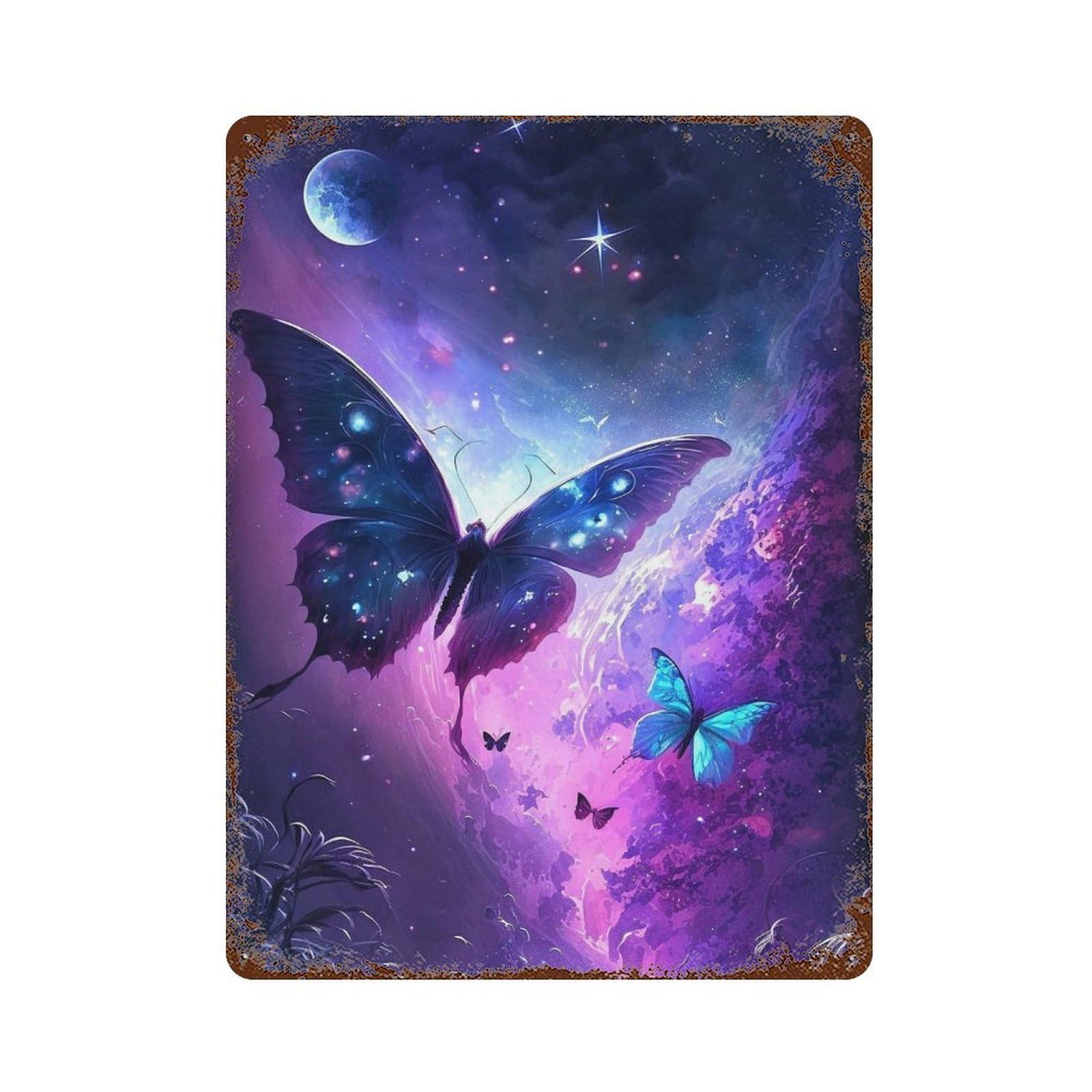 Galactic Butterfly Dance Retro Metal Sign 15.7"x11.8", Vintage Wall Decor for Bistro, Counter And Cafe Decor