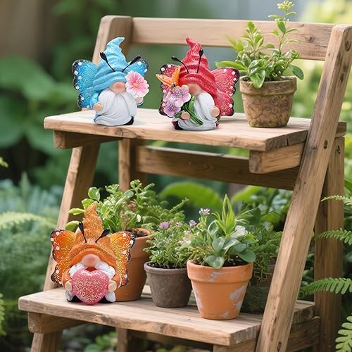 Miniatura 6 de Hodao Juego de 3 gnomos de mariposa de primavera, adornos de gnomos de mariposa, adornos escandinavos Tomte, decoración de elfo, regalos de verano,