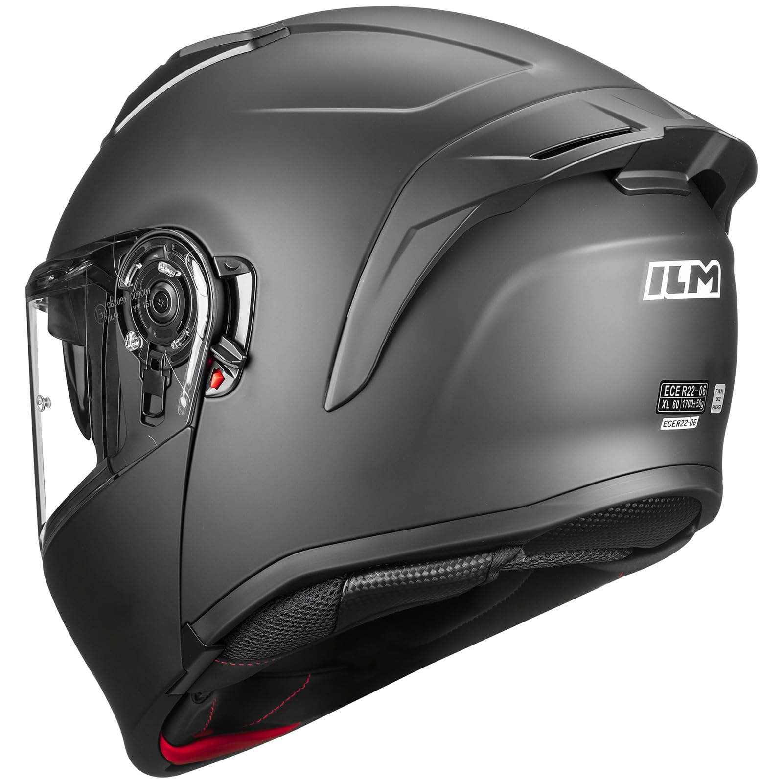 ILM Składany kask motocyklowy Mężczyźni Kobiety ECE 22.06 z podwójnym wizjerem kask integralny model FF959, matowa czerń, M