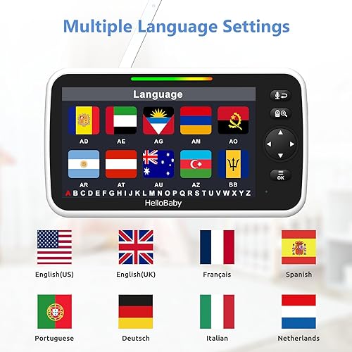 Miniatura 7 de HelloBaby Pantalla grande IPS de 6 pulgadas, monitor de video para bebés con batería mejorada de 4000 mAh, conversación de 2 vías, visión nocturna,