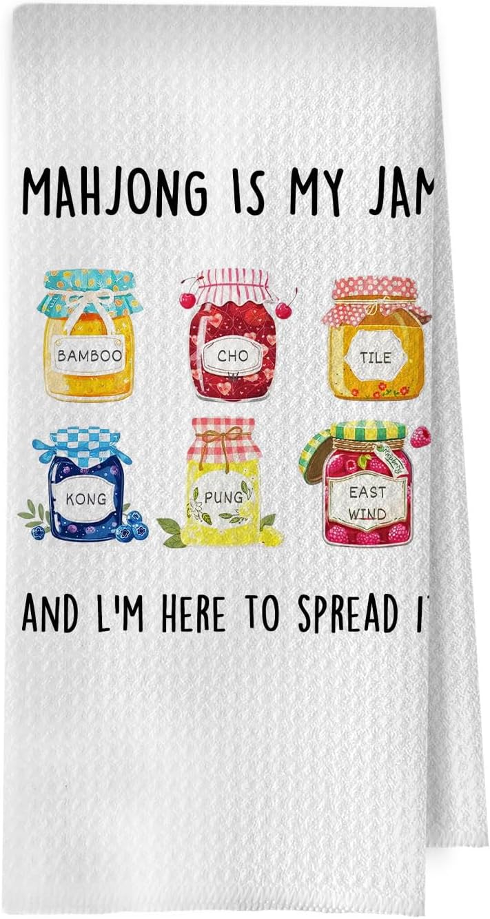 Mahjong Gifts Kitchen Towels - Funny Mah Jong Gifts Waffle Dish Towels, Mahjong Accessories Decorative Hand Towel, Mah Jong Tea Towel, 16x24 Inch