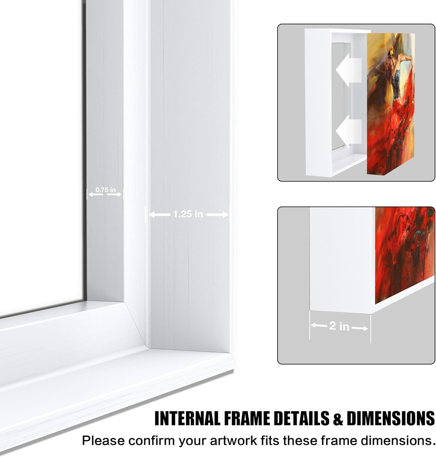 Canvas Floater Frame for Finished Canvas Art, 1.25 Deep Floating Shadow Gap Design, Modern Wall Decor for Home & Office, Gallery Style Display, Hardware Included (White, 20x30)
