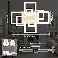 Vista 4 de Lámpara de techo moderna, 39.4'' LED regulable blanca, lámparas de techo empotradas con control remoto de acrílico redondas para techo bajo