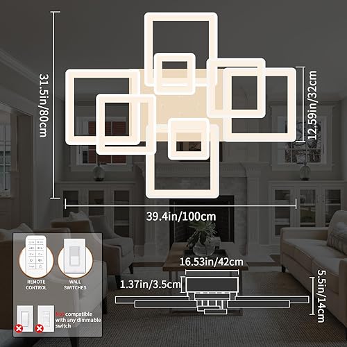 Miniatura 4 de Lámpara de techo moderna, 39.4'' LED regulable blanca, lámparas de techo empotradas con control remoto de acrílico redondas para techo bajo,