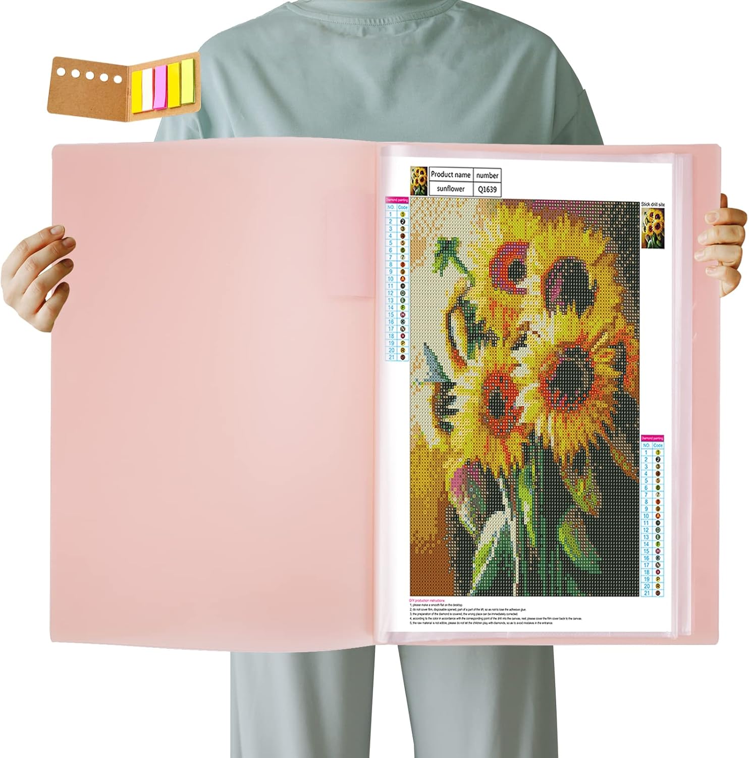 A3 Art Portfolios Case 40 Pages,Diamond Painting Storage Book,Pocket Protector with Index Stickers,11.8 x 16.5 inch Clear Sheet Protectors Portfolio Folder for Artwork,Report,Photo (Pink)
