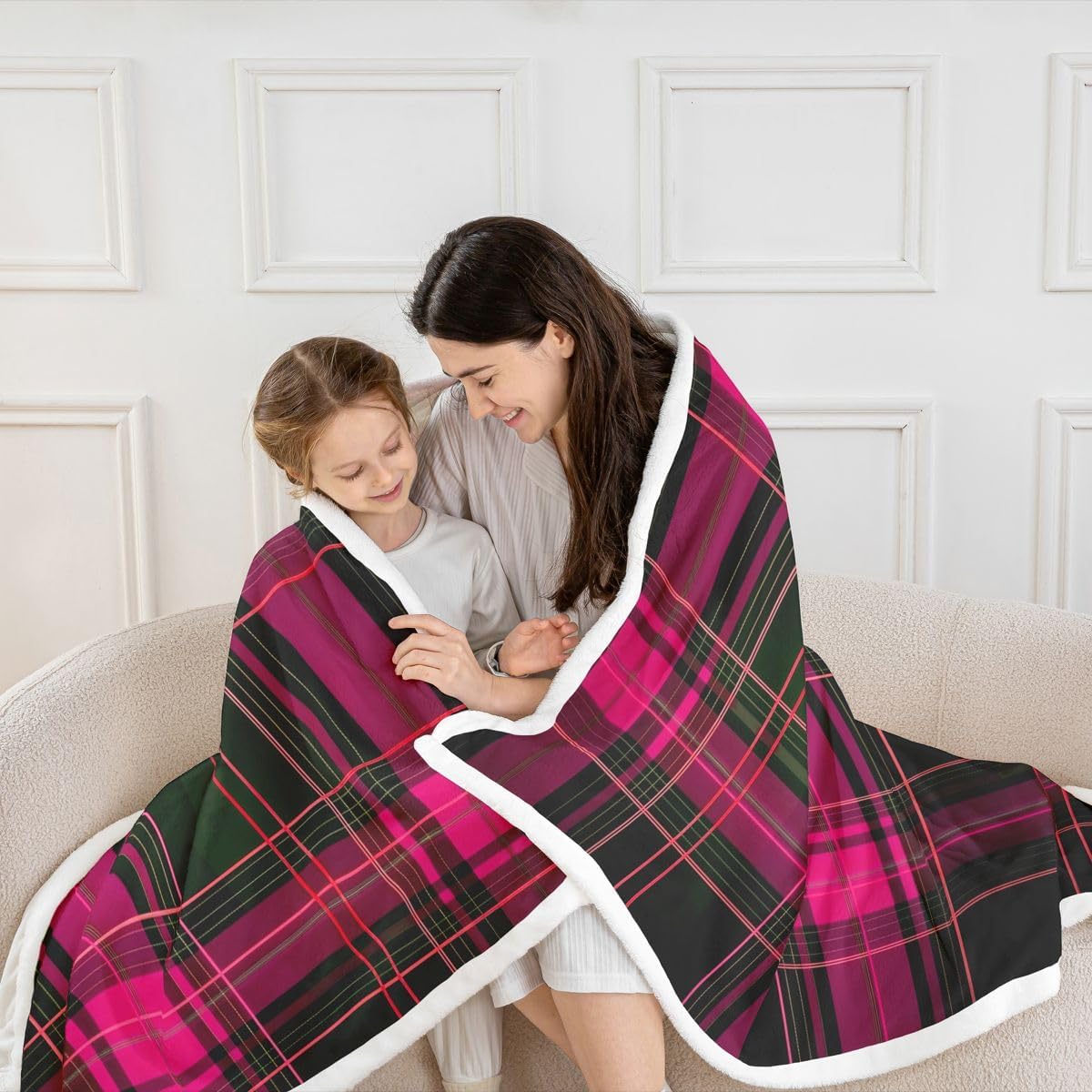 Erosebridal Geometric Plaid Grid Blanket Twin 60x80 Modern Checkered Tartan Sherpa Blanket for Bed Sofa Chair Vintage Pink Black Bedroom Decor Farmhouse Cabin Decor Fuzzy Plush Throw