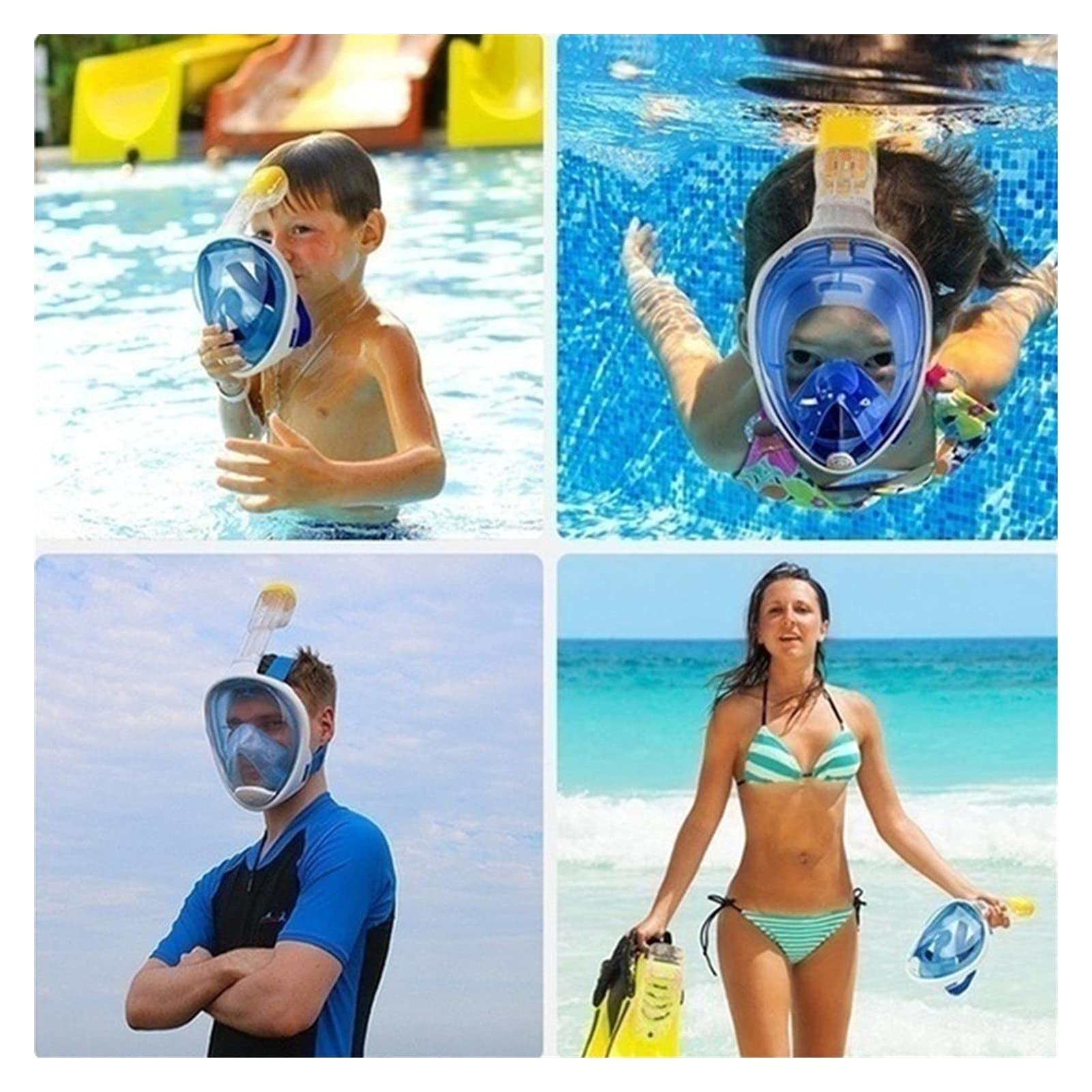 Scuba Swimming Mask Full Face Anti Fog Snorkeling Máscara de Buceo Pesca submarina Máscara Gafas (Azul Talla única) (BK Talla única)
