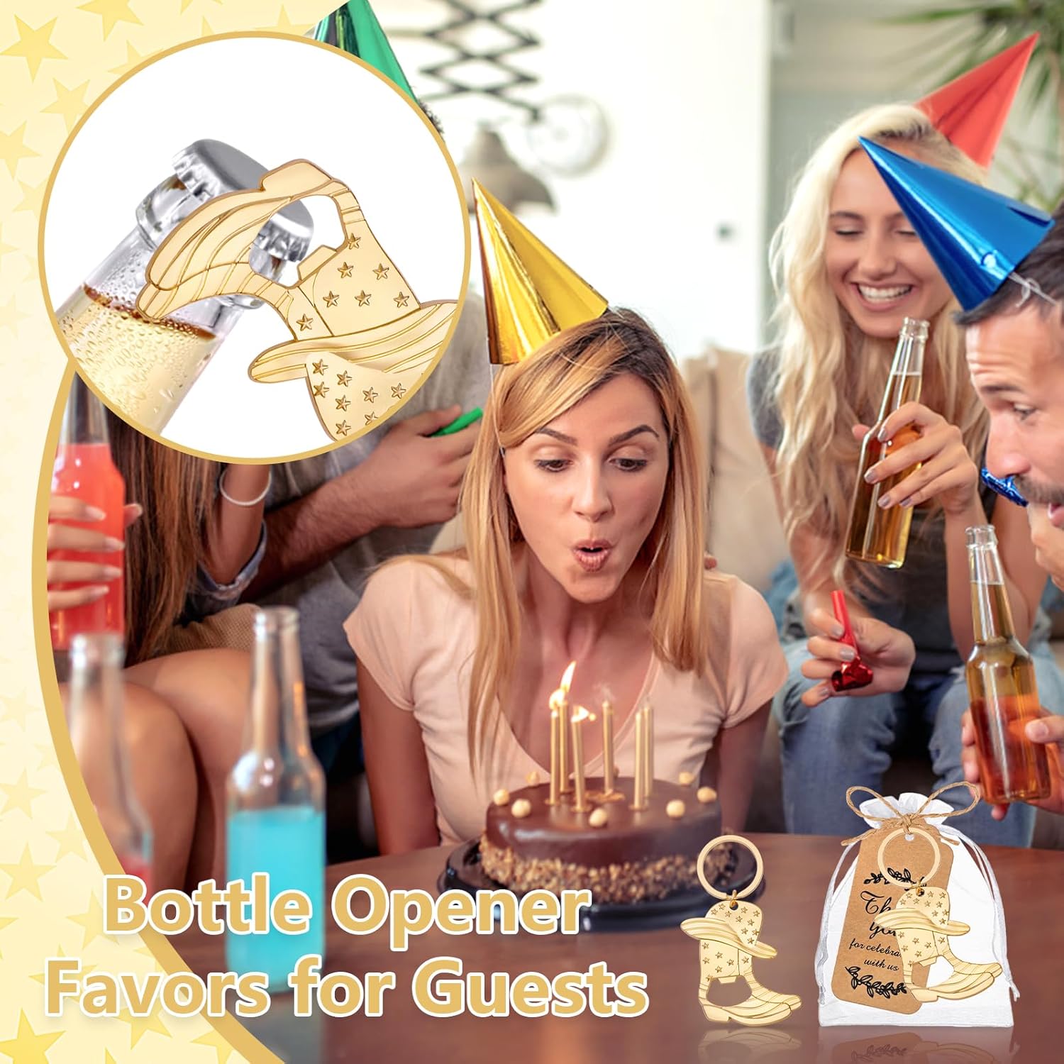 VZCBZC 30Set Cowboy Boot Bottle Opener Keychains Baby Shower Return Favors for Guests, Western Bottle Opener Souvenirs for Wedding Birthday Quinceanera Party Favors (Gold) - Image 3