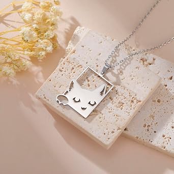 kkjoy Cute Cat Necklace Stainless Steel Pet Kitty Pendant Jewelry For Cat Lovers Women Men
