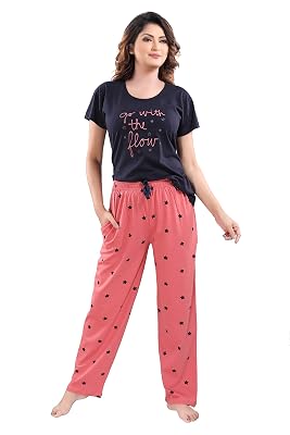 DZZO Cotton Night Suit for Women Girls | Women's Cotton Printed Night Suit Set Pyjama Set Sleepwear Nightwear Nightdress