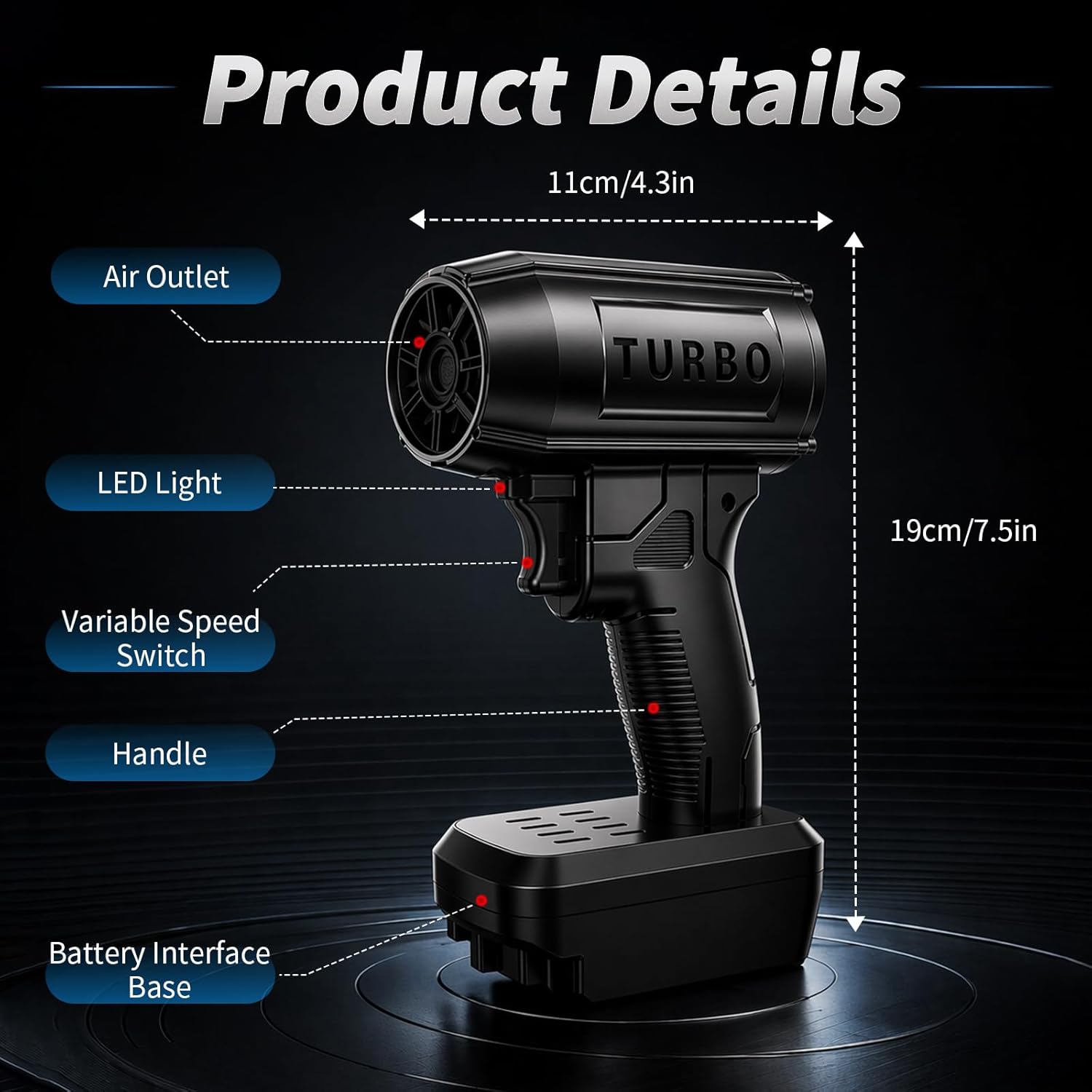 Turbo Blower 2.0 Cordless as Seen on TV Car Air Dryer Gas for Drying Strongest Mini Leaf Blowers Power Tool Only Battery Powered by Portable Hand Held Small Electric Snow