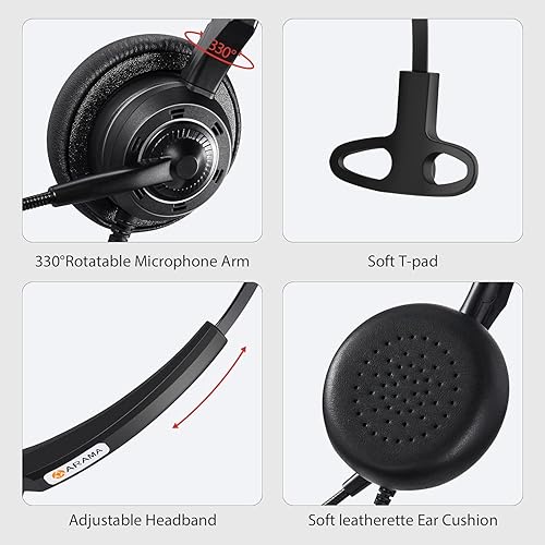 Miniatura 5 de Arama Auriculares de teléfono con micrófono con cancelación de ruido e interruptor de silencio RJ9 Auriculares de teléfono compatibles con Polycom