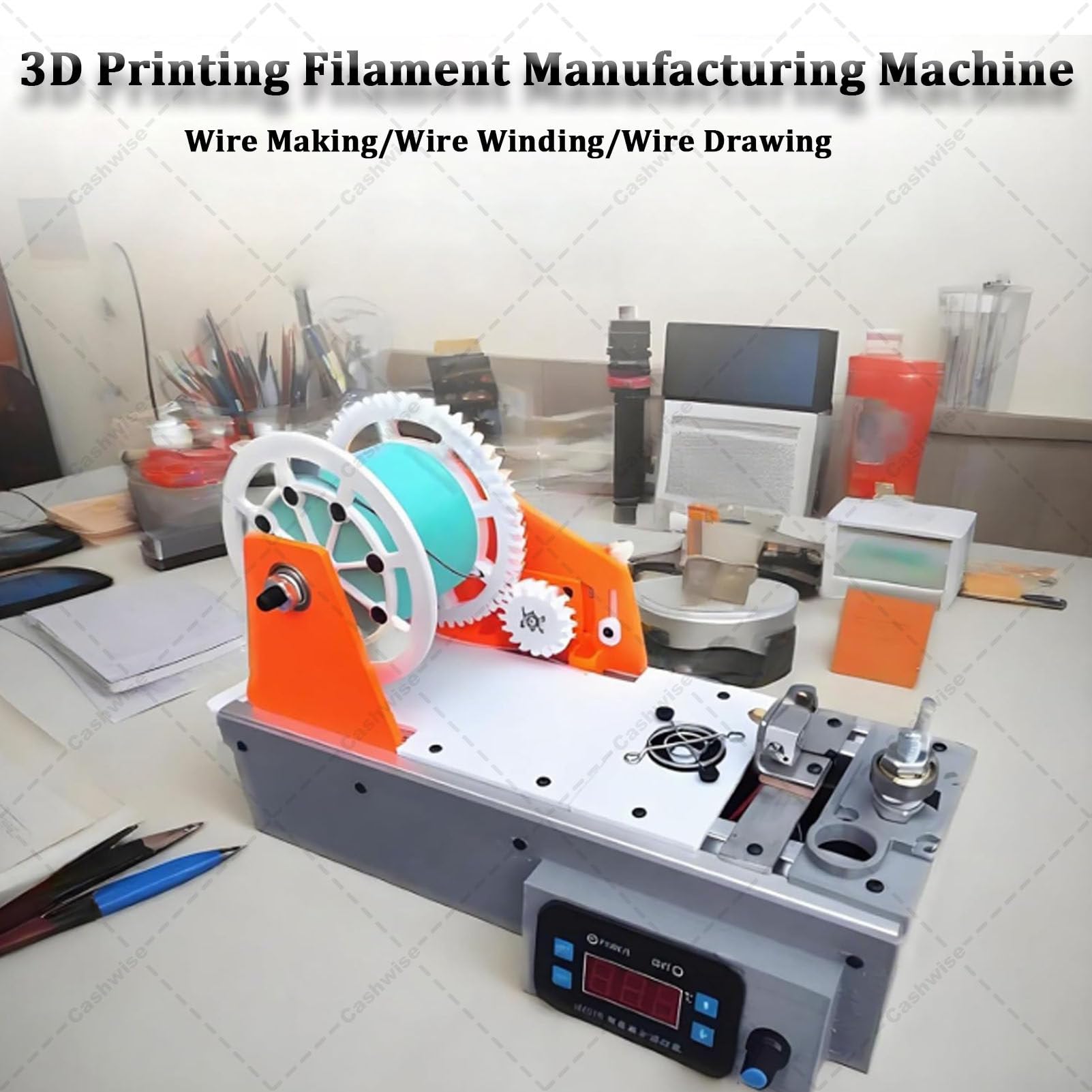 3D-Drucker-Extruder, Filament-Maker für recycelte Haustiere, Flaschen-Recycler, mit digitaler Temperaturanzeige, Geschwindigkeit einstellbar, Desktop-Filament-Maker-Maschine für Familien OrangeGray