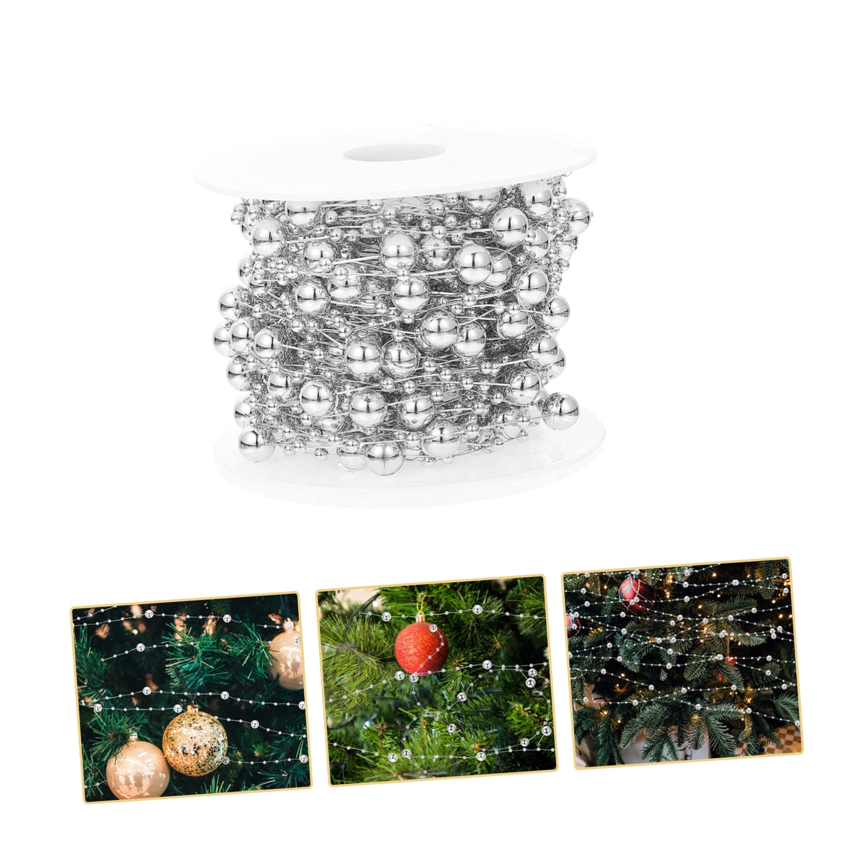 STOBOK 3 Rollen Perlenmaterial Weihnachtsfeier Silberne Girlande Hochzeitsschmuck Strassperlenkette Kette Aus Perlensträngen Kette Aus Kunstperlen Plastik Perlenanhänger Künstlich
