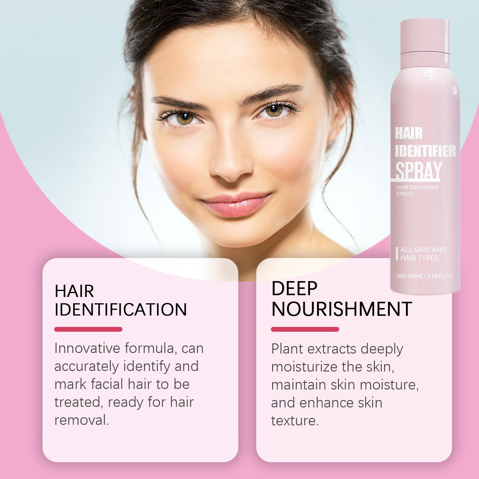 Hair Identifier Spray, Identyfikacja Włosów Do Oczyszczania Twarzy, 100 Ml, Szybkie Depilacja, Hamuje Wzrost Włosów, Odpowiedni Do Wszystkich Typów Skóry - Różowy