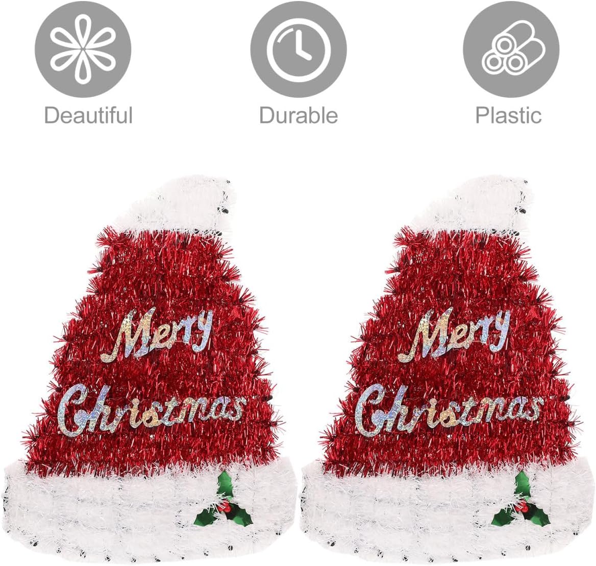 Unomor 2pcs Santa Hat Ornaments for Christmas Home Decoration Lightweight Tinsel Hanging Decor for Ceilings and Doorways Festive Holiday Party Accessories
