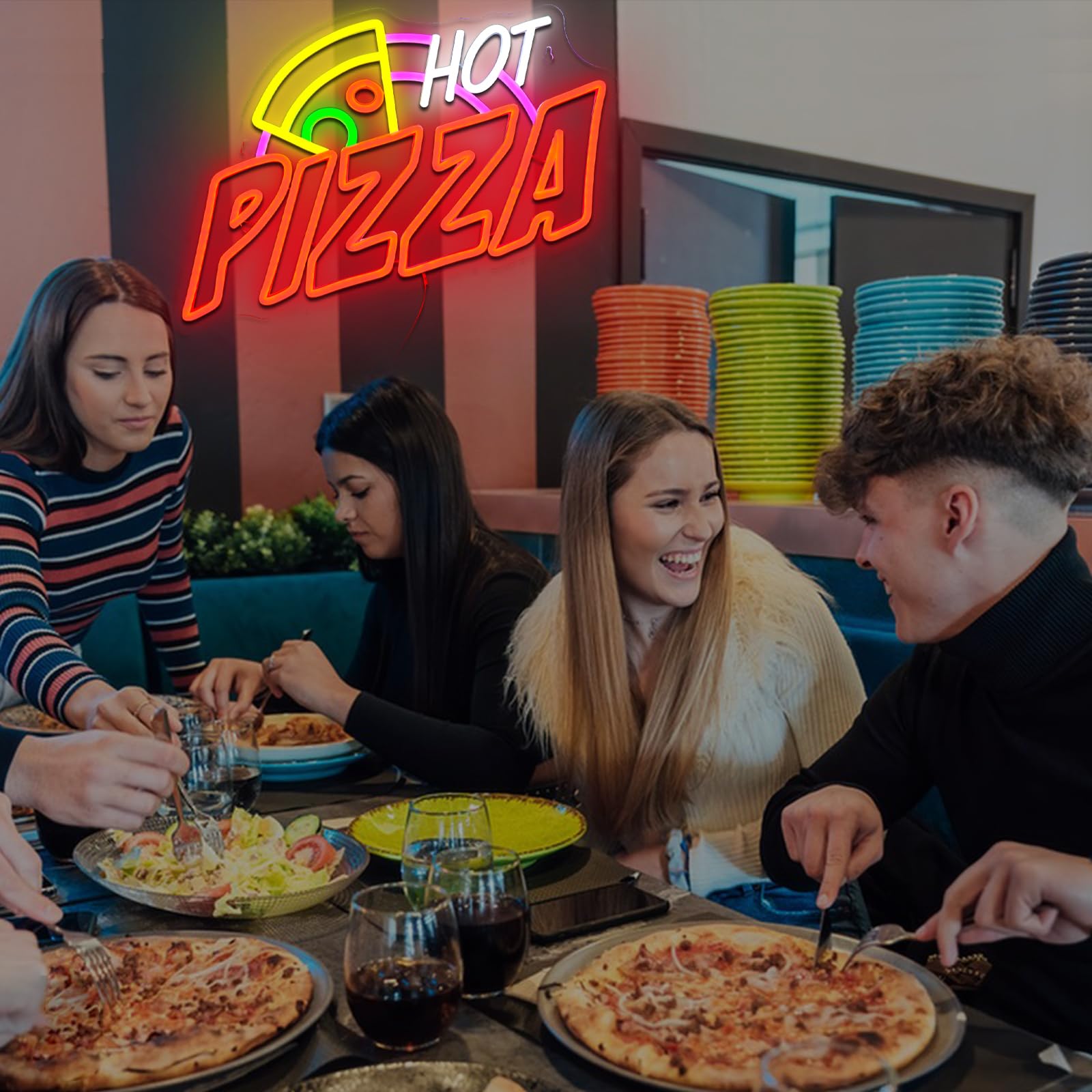 Neonowy znak z pizzą, neonowa tablica LED, neonowa tablica na ścianę, neonowy znak do pizzerii, z USB, neonowa tablica LED, do pizzerii, ciężarówek z jedzeniem, sklepu, kuchni, baru