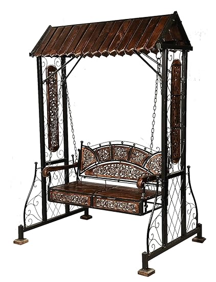 Habiba Arts Store Iron 2 Seater Swing Jhula For Adult Indoor Metal Swing For Adult For Home & Garden Porch Balcony 2 Seater Weight Capacity 300Kgs+, 177 centimeters, Brown