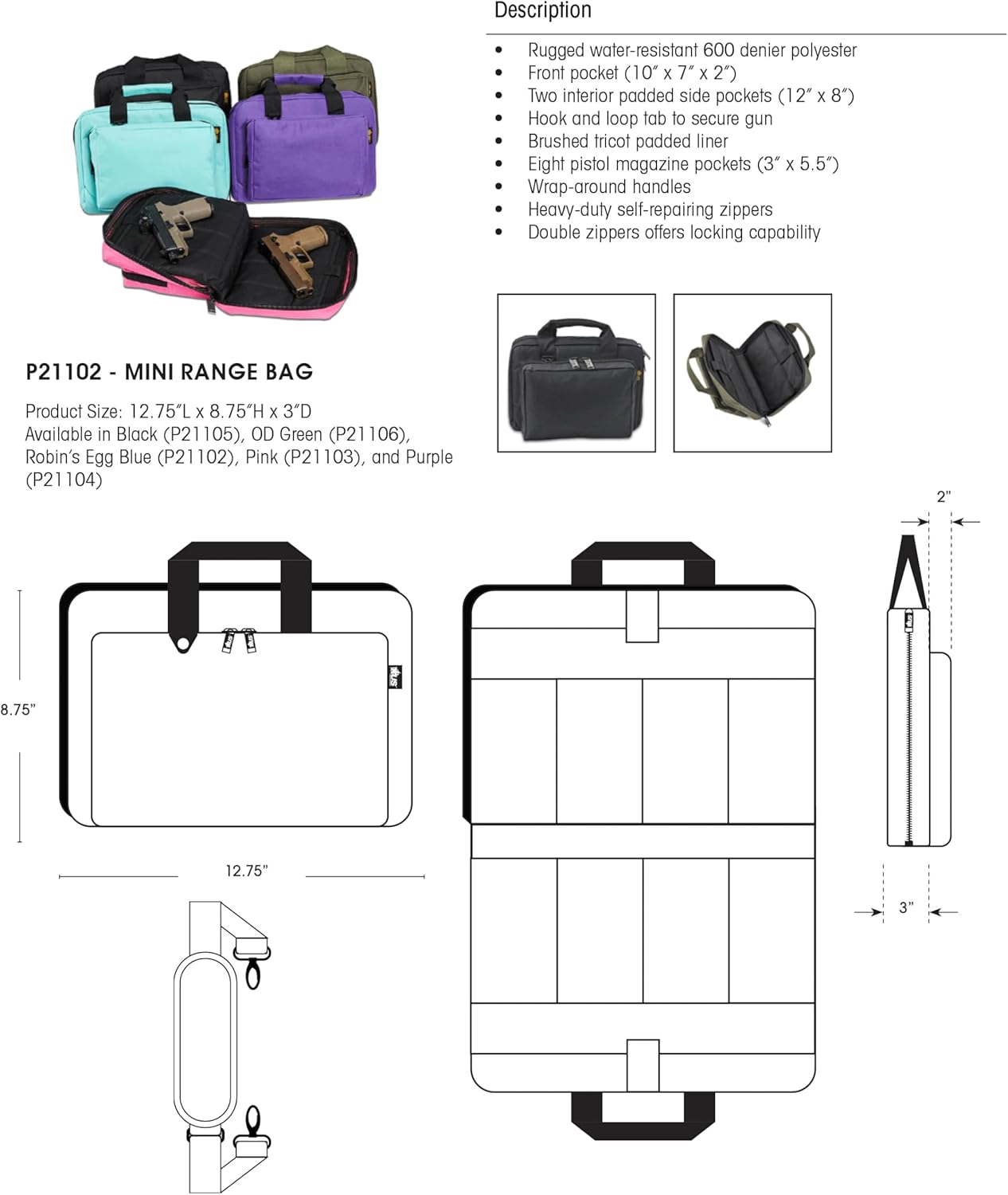 Mini Range Bag (12.75" X 8.75" X 3") - Heavy Duty Fabric - Locking Double Zippers - Lifetime Warranty