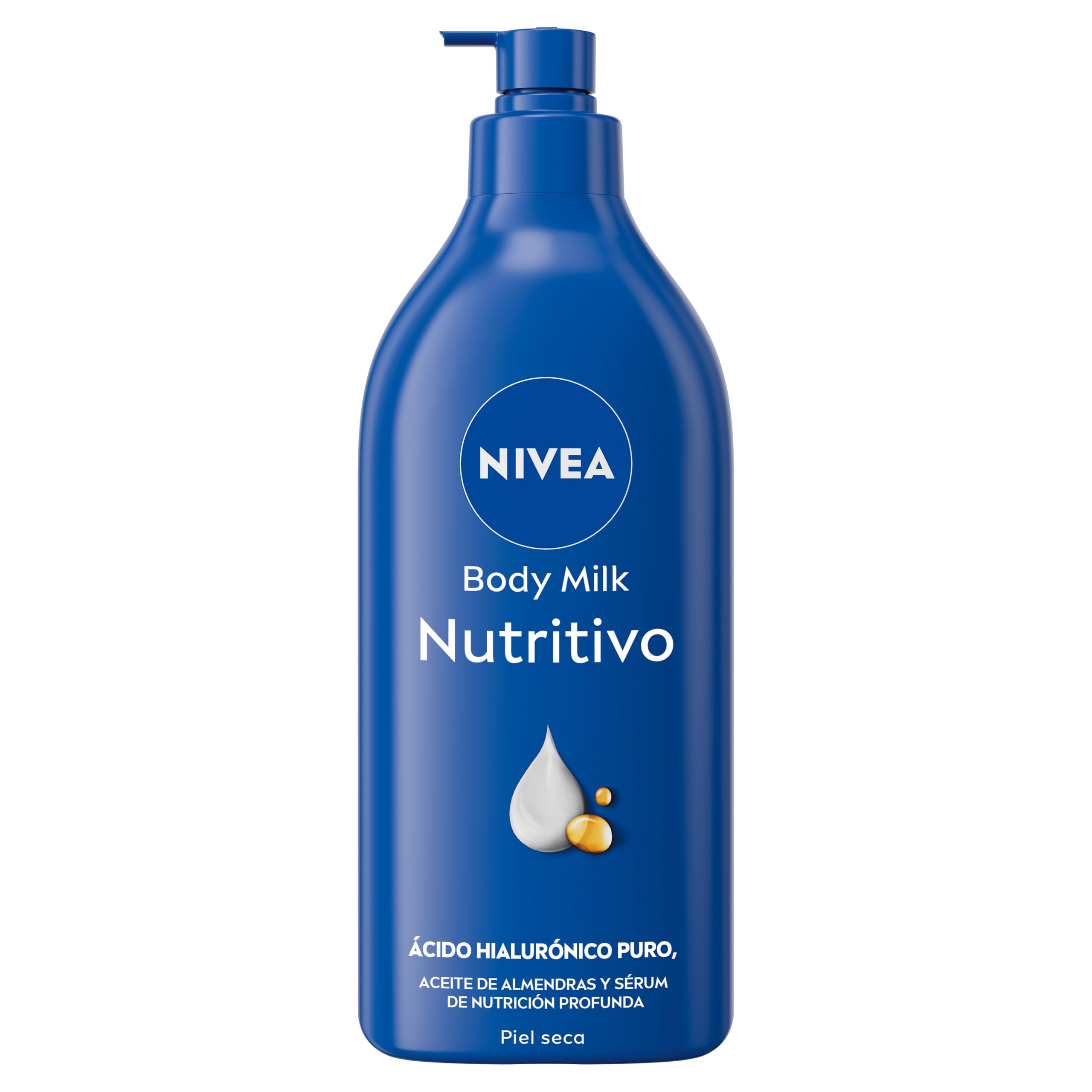 NIVEA Body Milk Nutritivo (1 x 625 ml), leche corporal que hidrata durante 72 h, crema hidratante corporal con aceite de almendras y ácido hialurónico, para piel seca