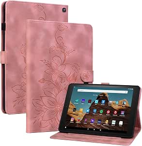 Custodia per bambini per Amazon Fire HD 10 (13a/11a generazione, 2023/2021), custodia antiurto in EVA leggera con tracolla e supporto a fiocco Rosa