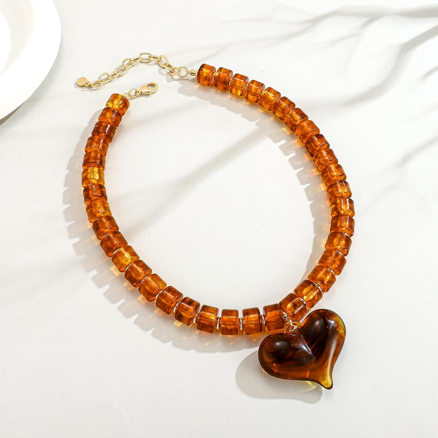 WOWORAMA Chunky Heart Necklaces for Women Colorful Resin Beaded Choker Necklace Gold Puffy Heart Statement Necklace Trendy Acrylic Choker Jewelry - Image 5