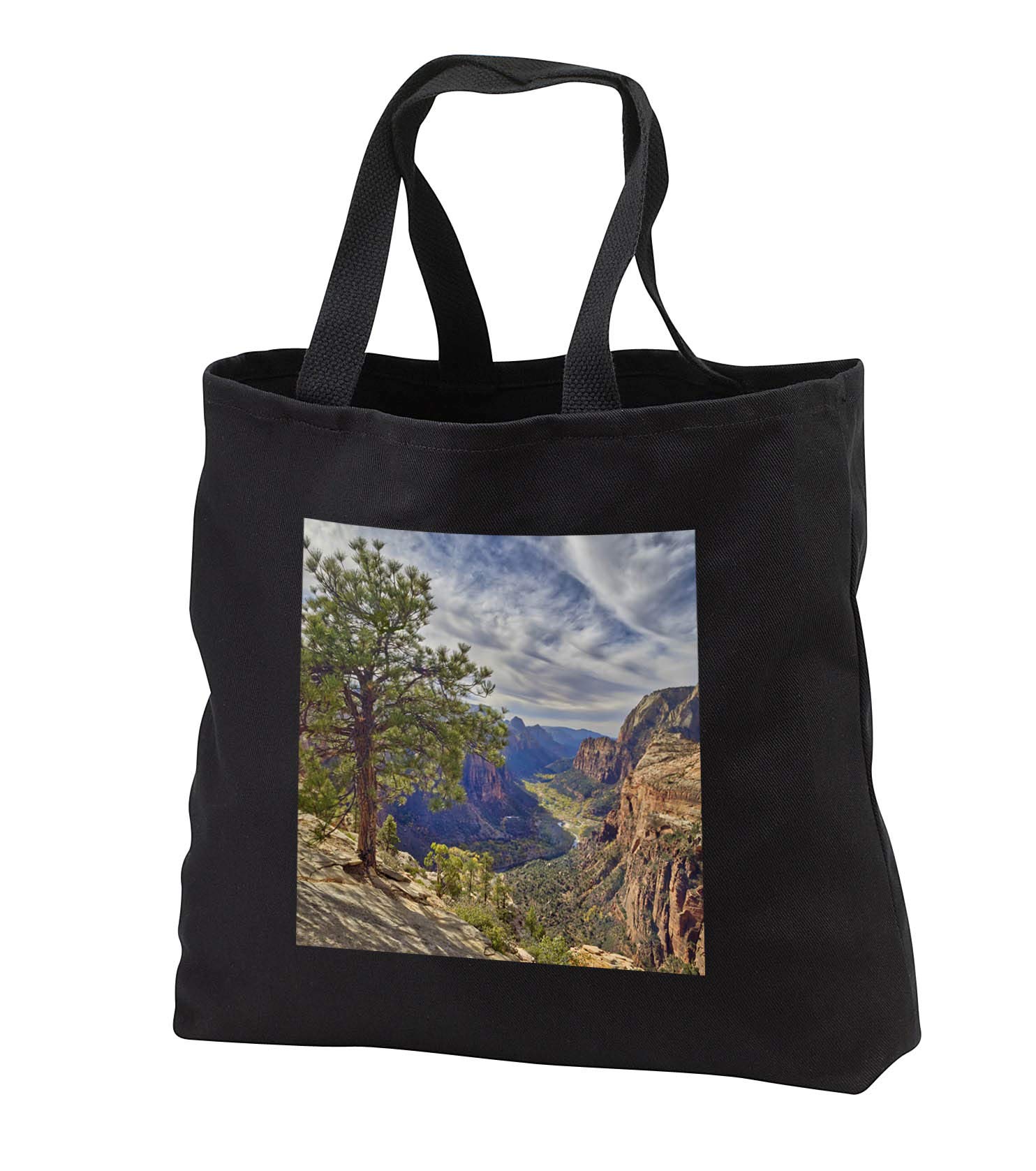 Black Tote Bag 14w x 14h x 3d - Utah, Zion NP, Zion Canyon, view from Angels Landing. Landscape