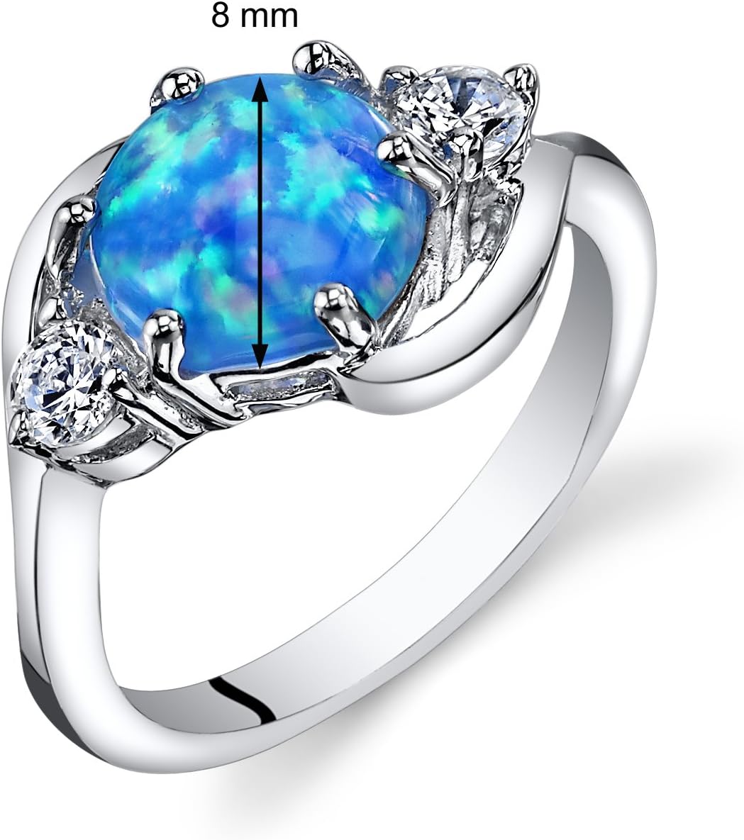 PEORA Created Powder Blue Opal 3 Stone Ring for Women 925 Sterling Silver 1.25 Carats Sizes 5 to 9