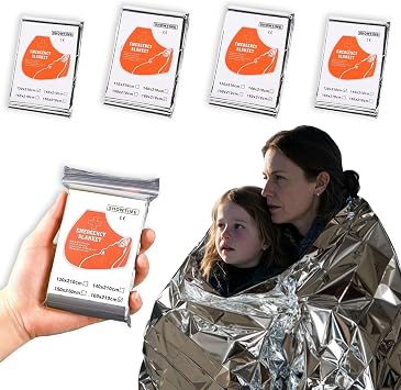 4-Pack Mylar Emergency Thermal Blankets - Waterproof Windproof Survival Gear for Camping, Hiking & Marathons - Retains 95% Body Heat, Tear-Resistant, Reusable Space Blanket 82.7"x63" & 82.7"x51.2"