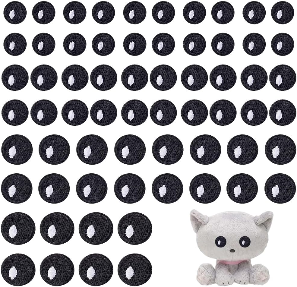 PH PandaHall 40 Pairs Black Eyes Iron on Patch, 4 Size Embroidery Eye Patches 10mm 12mm 14.5mm 16mm Craft Eye Appliques Cartoon Eyes Sew on Patch for DIY Clothing Costume Hat Bags Plush Animals