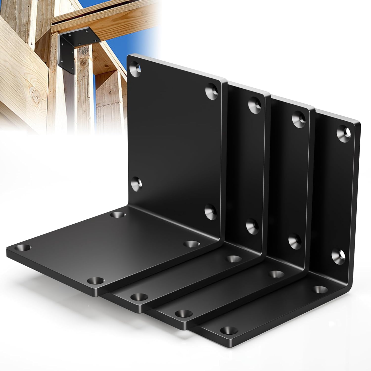 4 Pack 8"x8"x6" Post Brackets, Steel I Brackets for Wood, Heavy Duty Corner Bracket, 8x8 Post to Beam Connector, Fireplace Mantel Support Bracket, Thickness 1/4"(6 mm), Max Load 660lbs