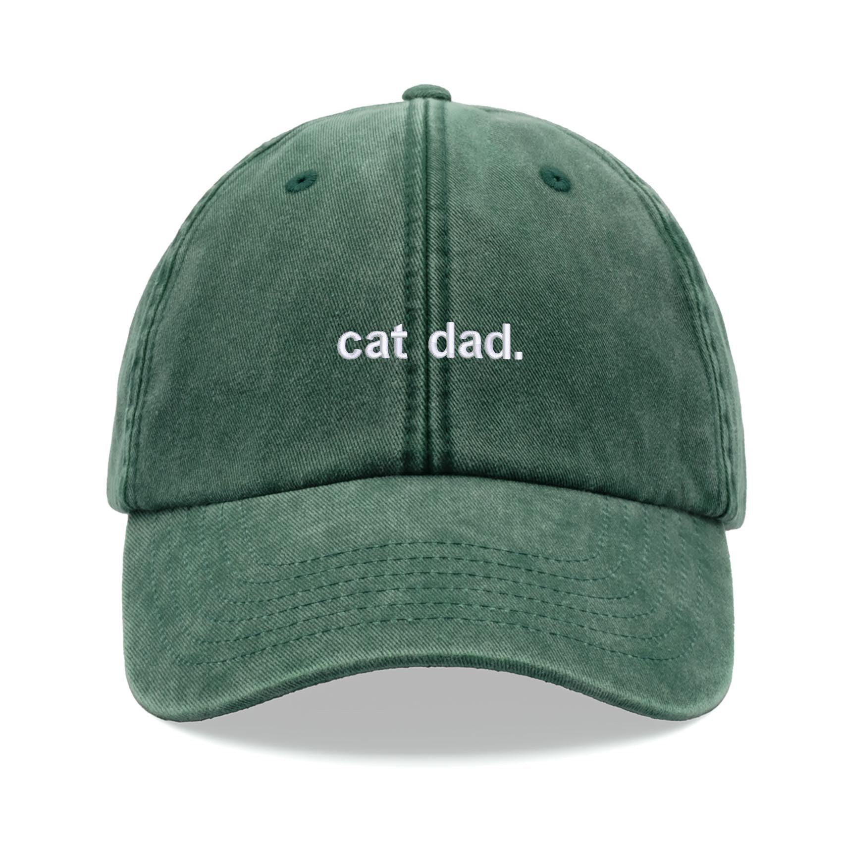cat dad Baseball Cap Vintage Washed Unisex Dad Hat Adjustable Bottle Green