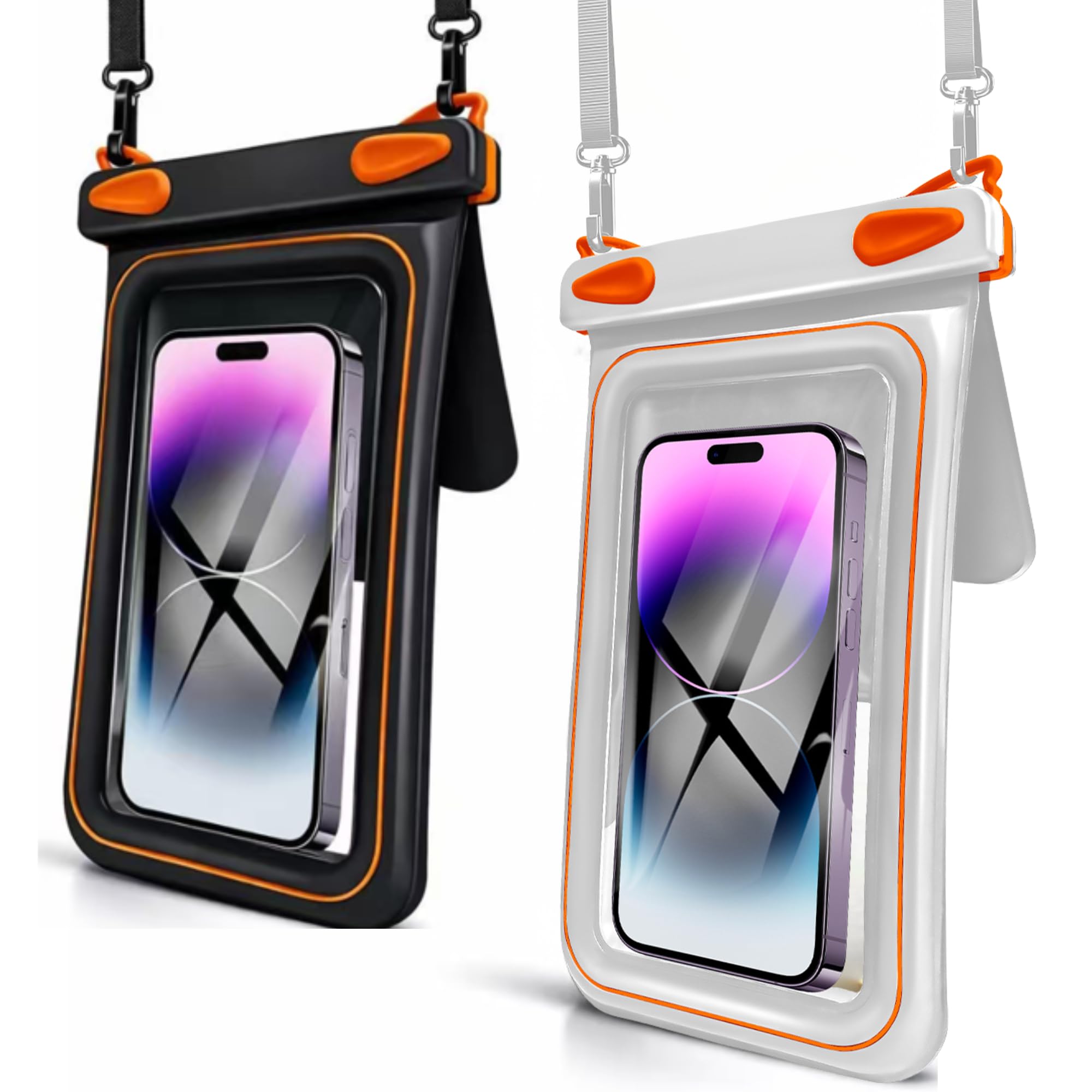 2 Pack Floating Phone Pouch with Dual Compartments, IPX8 Rated Waterproof Case for Rain, Beach, Boating & Kayaking, Clear Touch Screen, Fits Phones Up