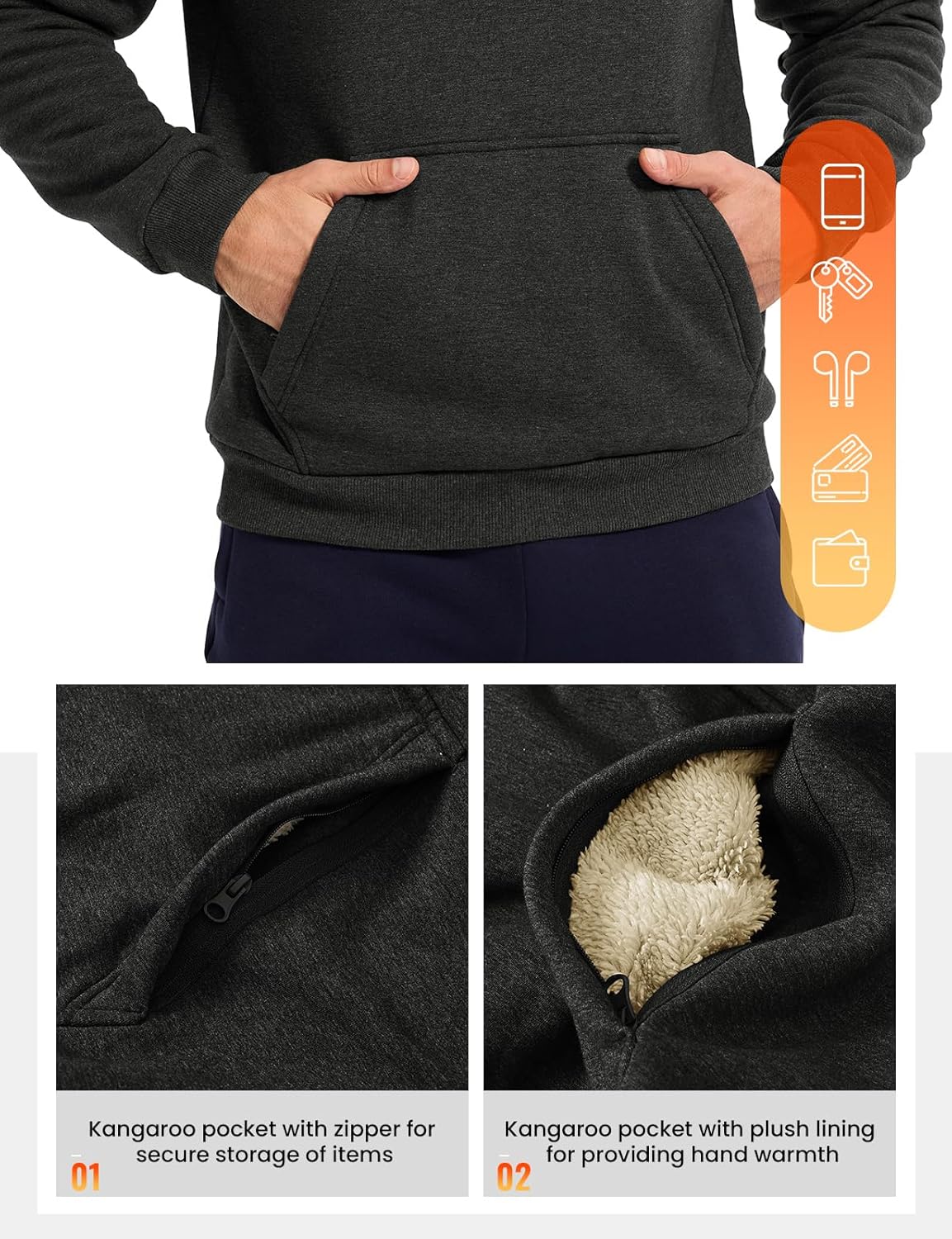 Rdruko Men's Sherpa Lined Sweatshirts Heavyweight Winter Fleece Pullover Crewneck Sweatshirts With Zip Kangaroo Pocket - Image 4