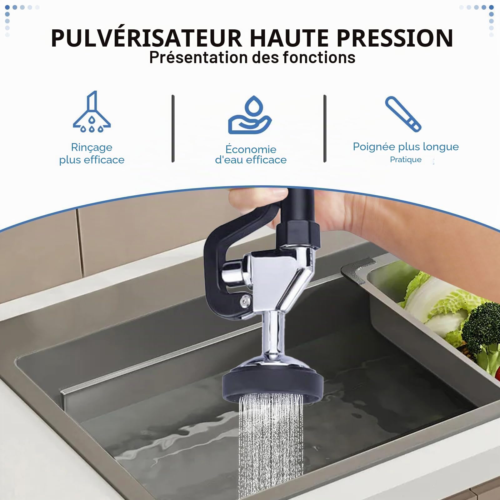 TAIMIKO Robinet de cuisine de Douche Mitigeur mural 2 trous,4-8''centre réglable Robinet mitigeur d'eau froide et chaude,Poignée ergonomique Douchette industrie,pour évier de cuisine avec pulvérisatio