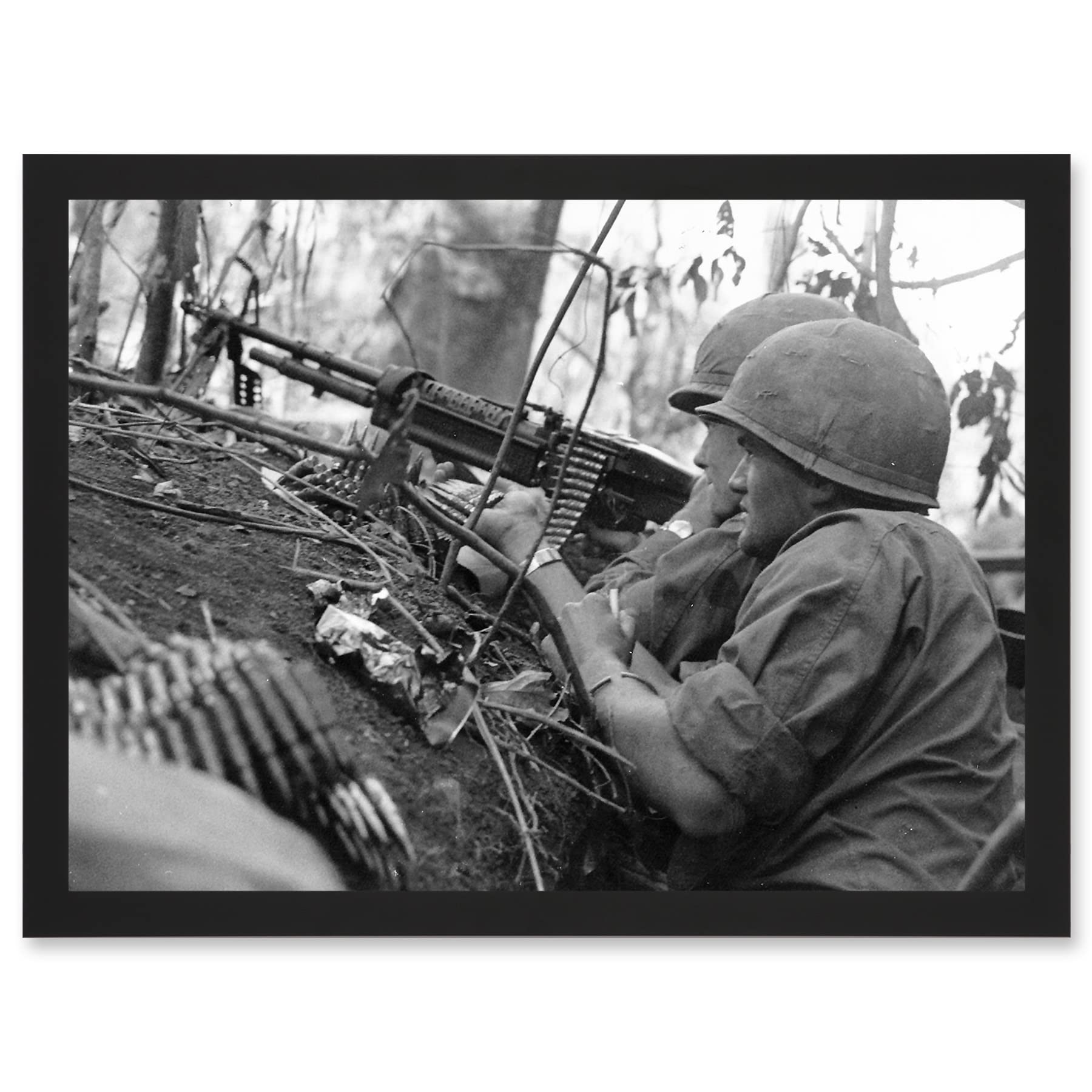 Artery8 War Vietnam USA GI Soldiers M60 Machine Gun 1966 Photo Artwork Framed Wall Art Print A4