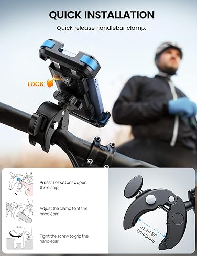 Miniatura 4 de Lamicall Soporte de teléfono para motocicleta, clip de montaje rápido para manubrio de bicicleta, abrazadera de teléfono celular para iPhone Air,