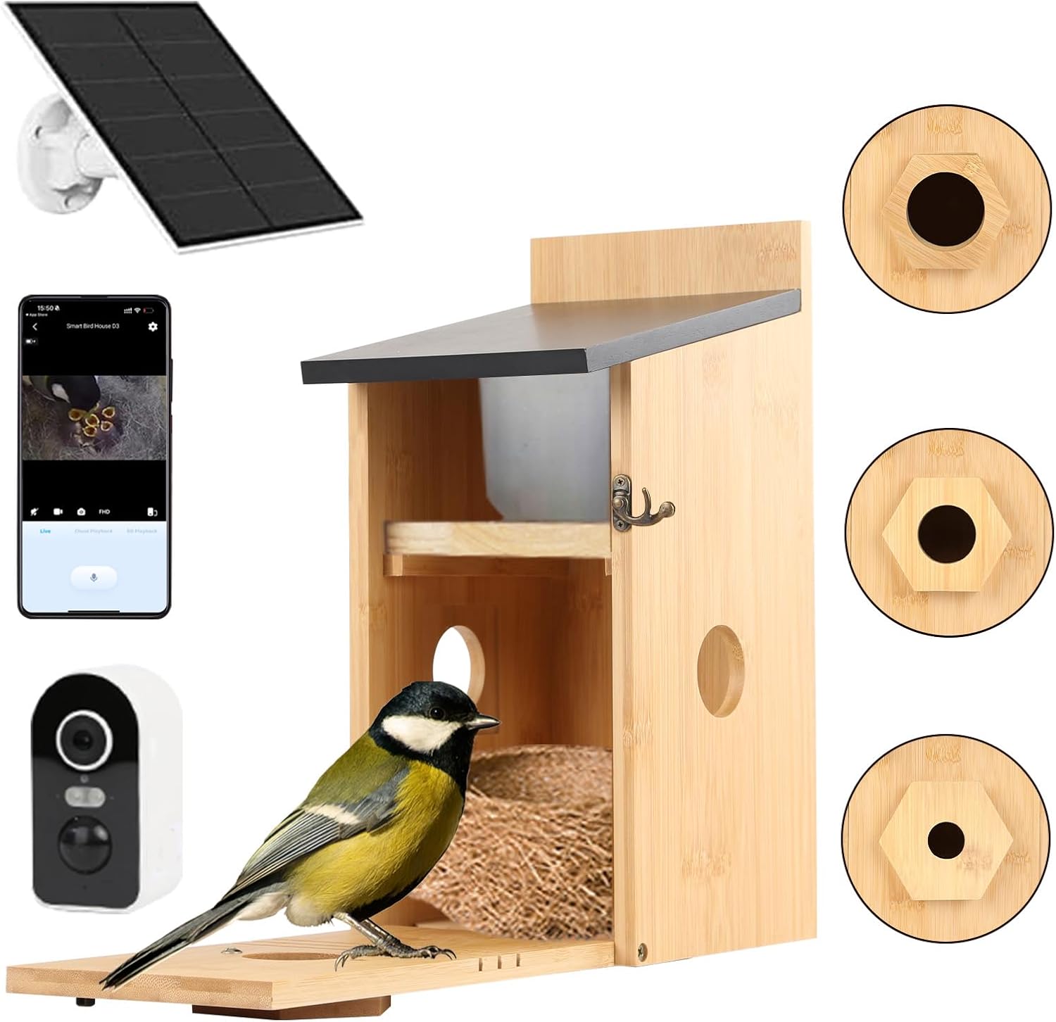 Bird Box with Camera, 5MP HD Nesting Box for Outdoors, 2.4G WiFi & App ...
