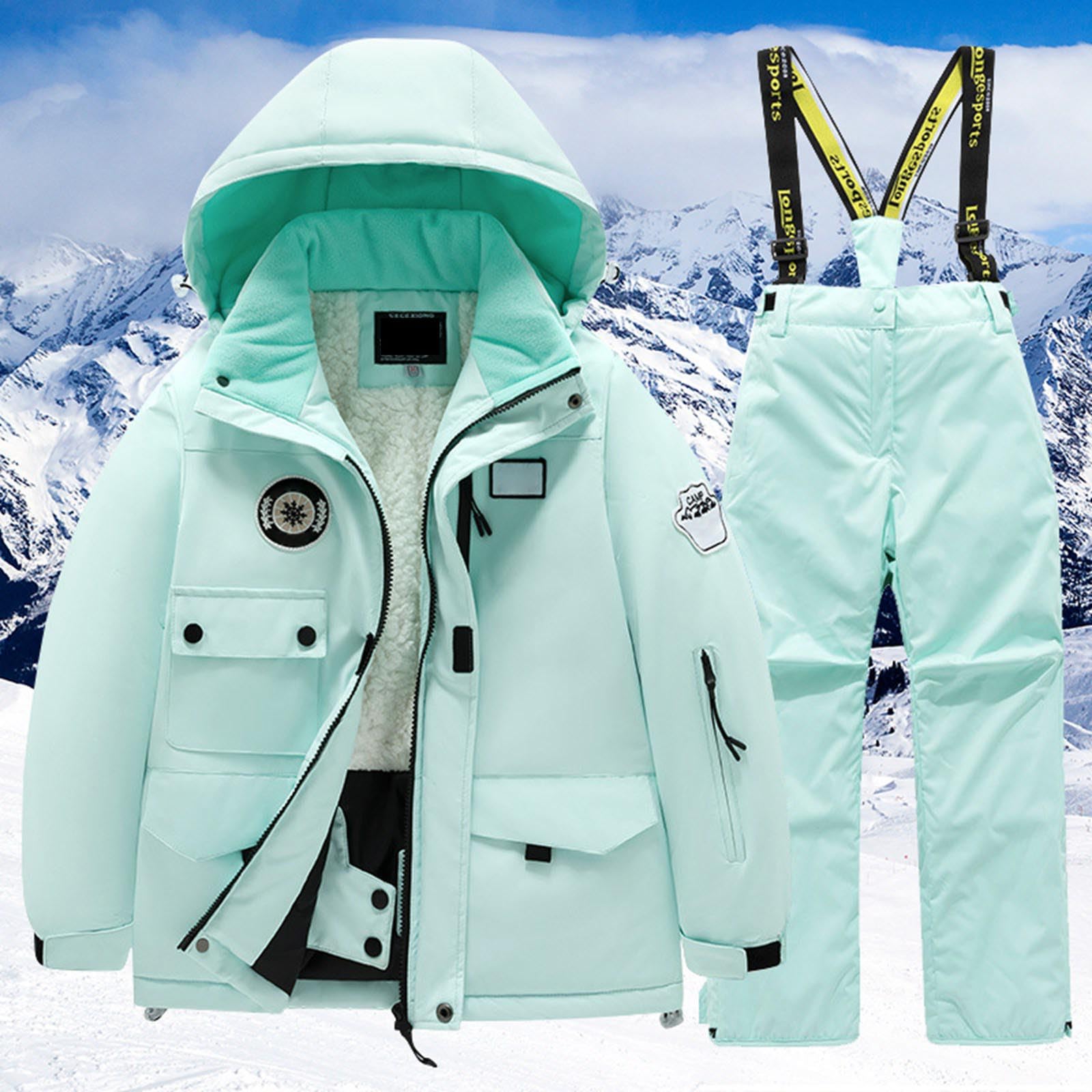 Traje de nieve para niñas y niños, con capucha, chaqueta y pantalones de esquí, 2 piezas, resistente al viento, impermeable, cálido traje de nieve