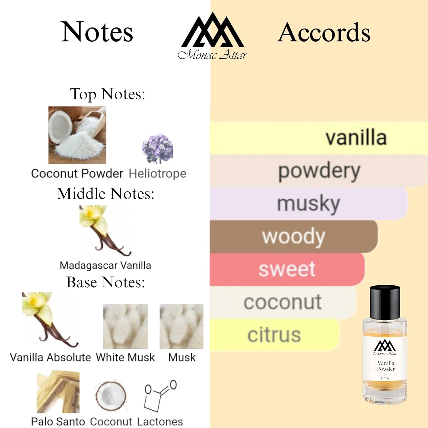 Monac Vanilla Powder Inspired by Vanilla Powder, Eau De Parfum, 1.7oz/50ml, Unisex, Long Lasting Fragrance, Luxury Made Affordable