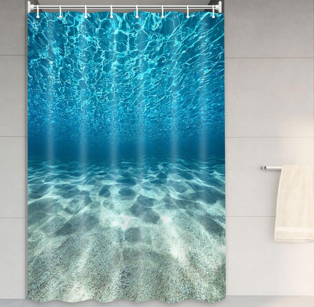 MERCHR Blue Ocean Beach Shower Curtain, Nature Underwater Sea World Scene Bathroom Curtains Waterproof Fabric, 71 x 78 Inches