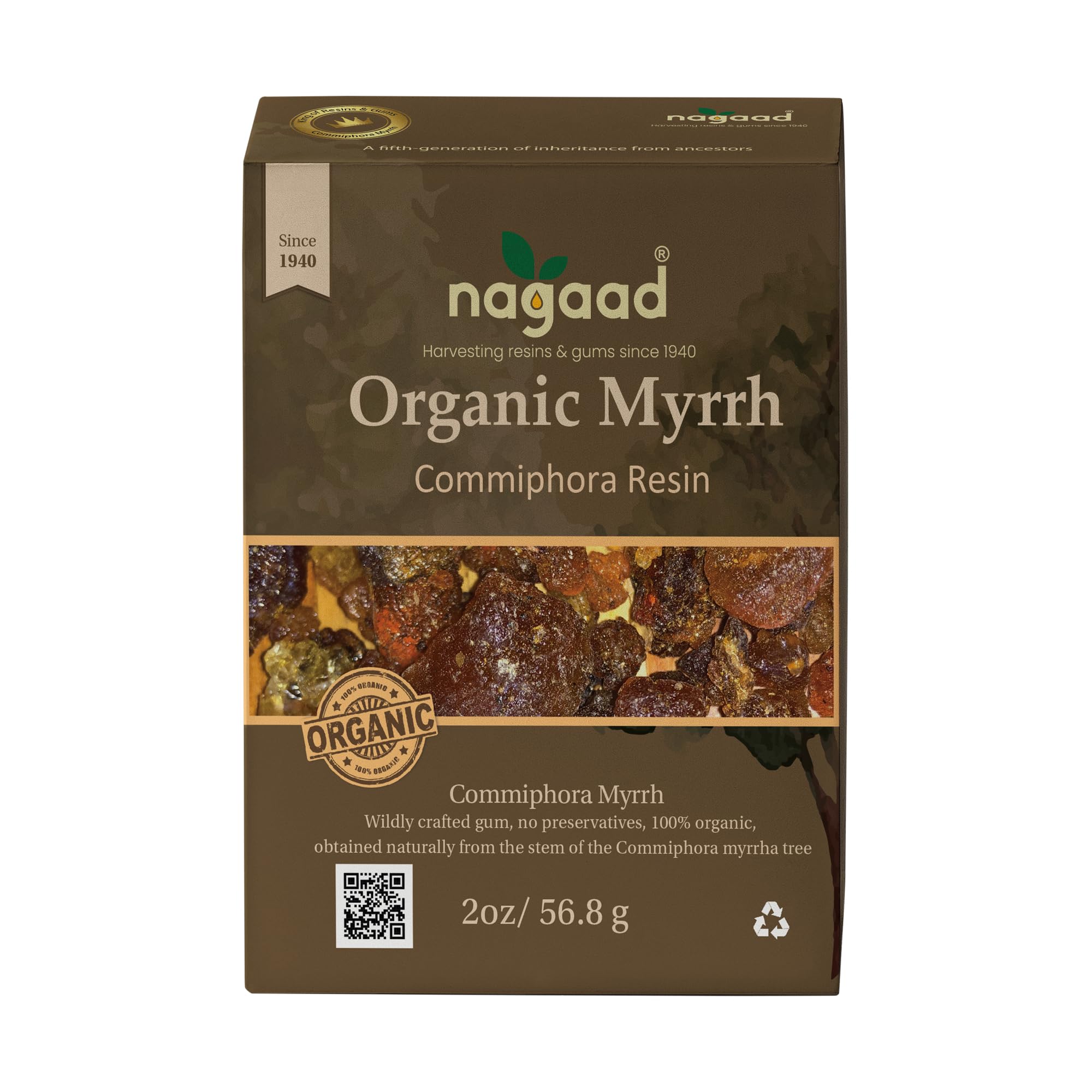 Commiphora Myrrh Resin Incense - Wild Crafted Pure & Premium High Grade Aromatic Resin charcoal - Wild Crafted - 56.8g