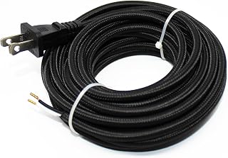 18/2 20Ft Vintage Cable Flexible Fabric Antique Wire Power Cord with Plug Black 18 AWG 2 Conductor 20 Feet Pendant Lighting (10A)