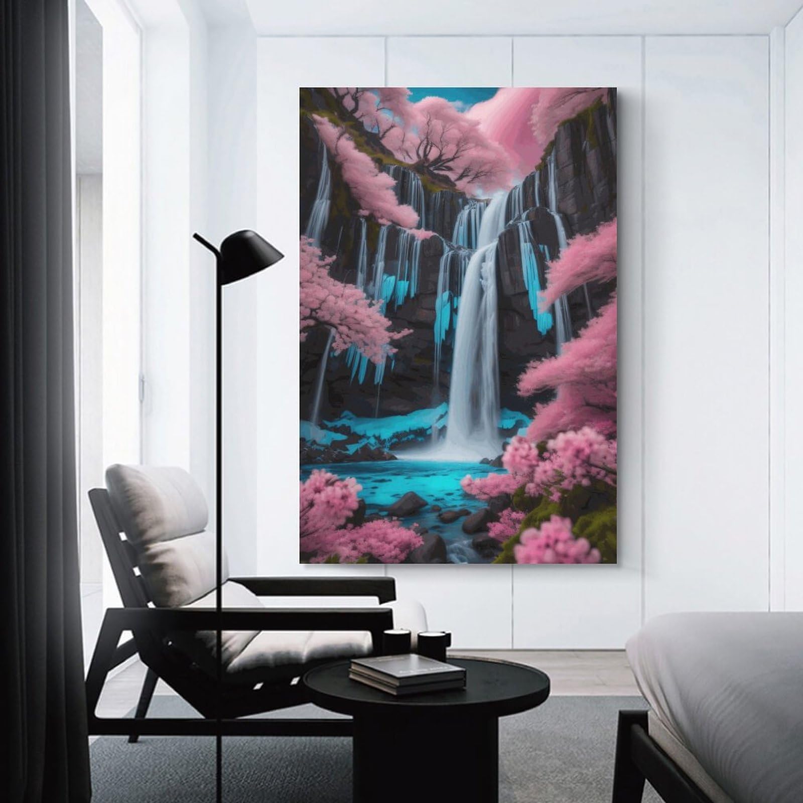 Amazon.co.jp: 絵画 桜と滝の美しい景色インテリア 絵画 美しい自然の