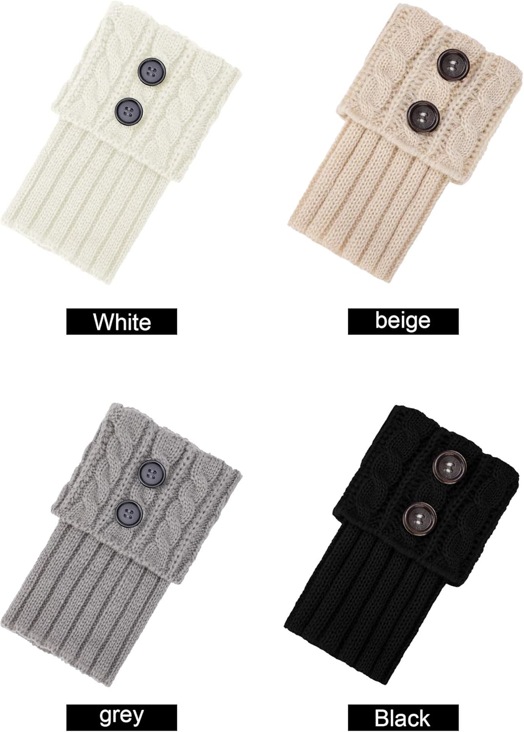 Pangda 4 Pairs Boot Cuffs for Women Short Boot Socks Cuff Buttons Boot Topper Cable Knit Winter Leg Warmers - Image 2