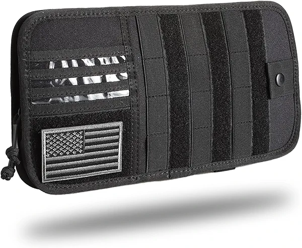 Molle Car Sun Visor Organizer, Multi-Pocket Tactical Visor Organizer for Cars, SUVs & Trucks with Glasses Clip, Double Zipper, Elastic Bands, Auto Interior Accessories Keep Tidy