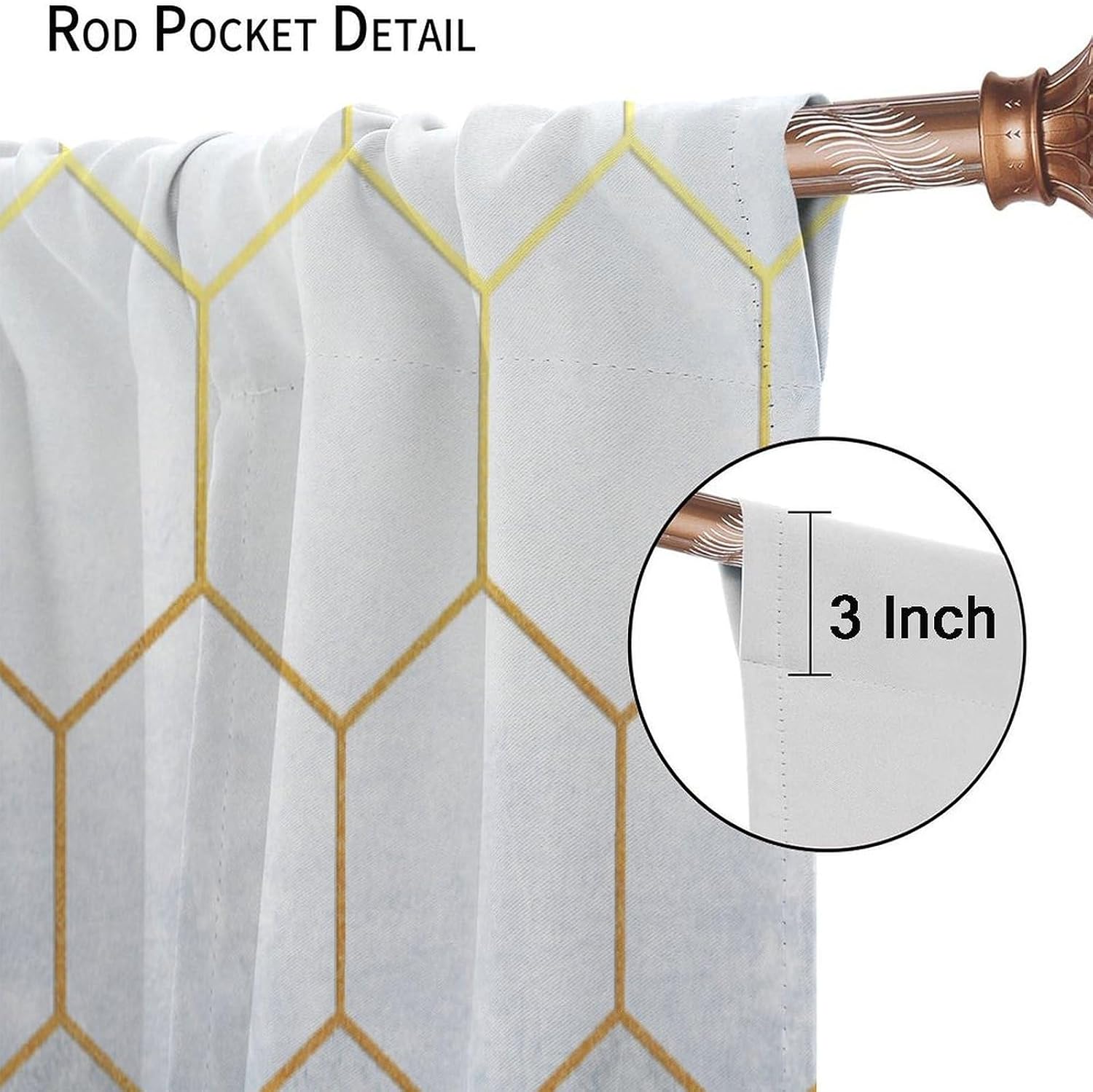 Geometric Marble Curtains, Navy Blue Gold Abstract Geometry Hexagon Pattern Texture Window Treatments for Bedroom Living Room Set 2 Panels,42x45 Inches