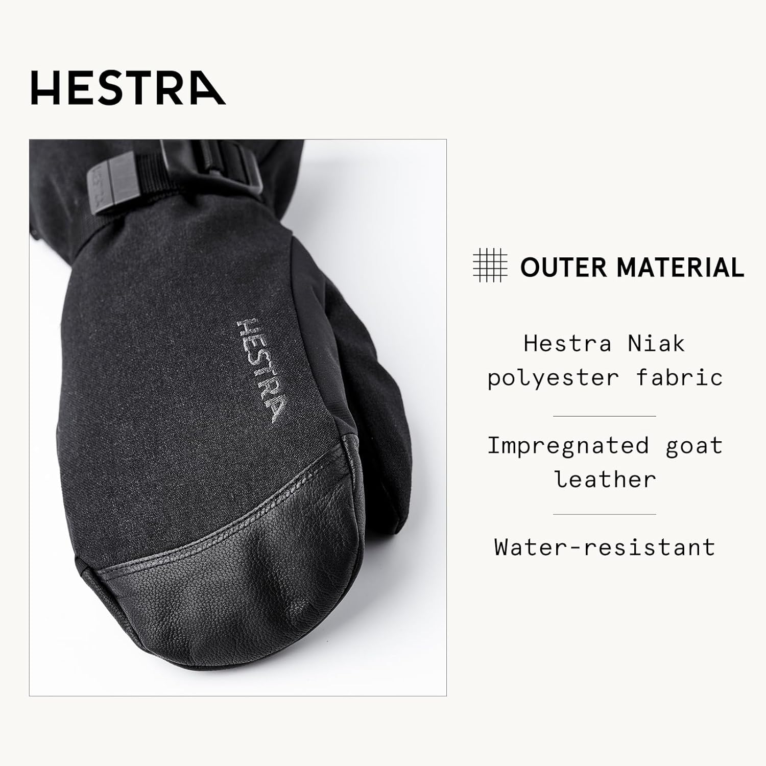 Hestra Unisex Powder Gauntlet Mitt, Windproof, Leather Everyday Winter Wear, Alpine Skiing Mitten for Men & Women - Image 3