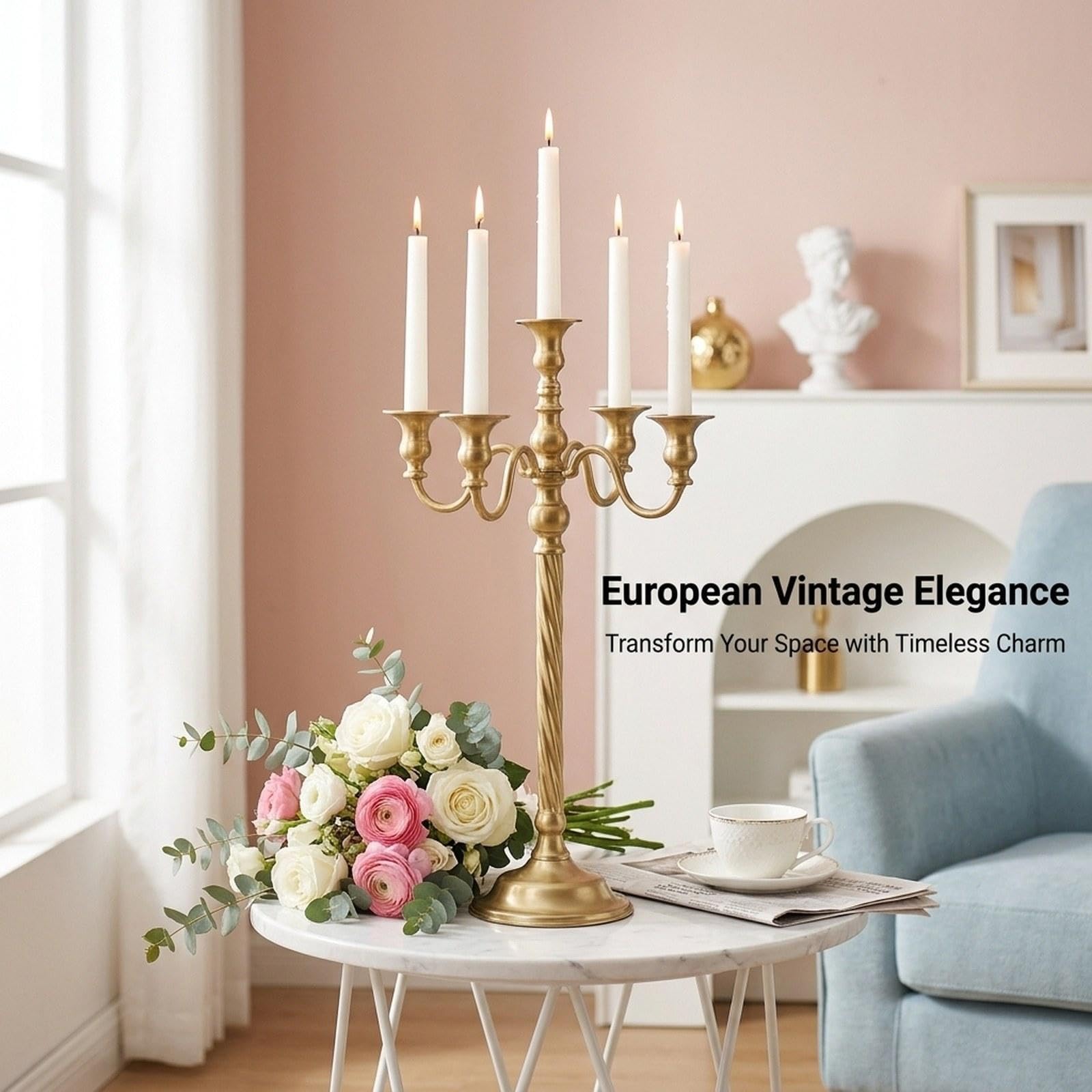 Candelabro de Pie, Candelabro de 5 Brazos, Adorno de Candelabro para Hotel, 14.5 Cm X 53 Cm